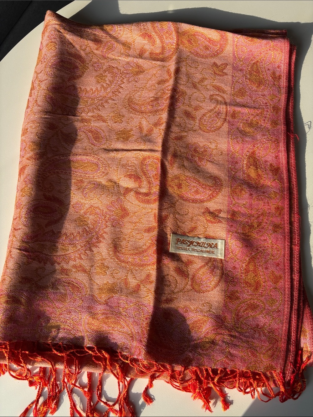 Pashmina Orange/pInk Floral Cashmere/Silk Blend Shawl wrap